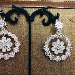 Intricate Silver Floral Earrings 925silver